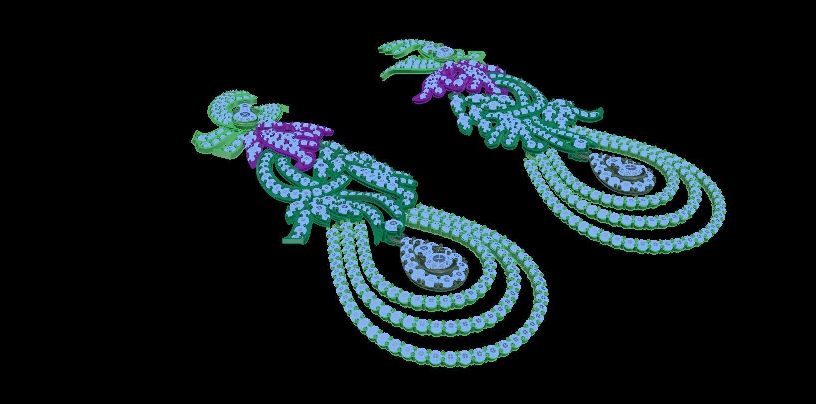 earring peacock earrings with rhinestones 3D print model_1