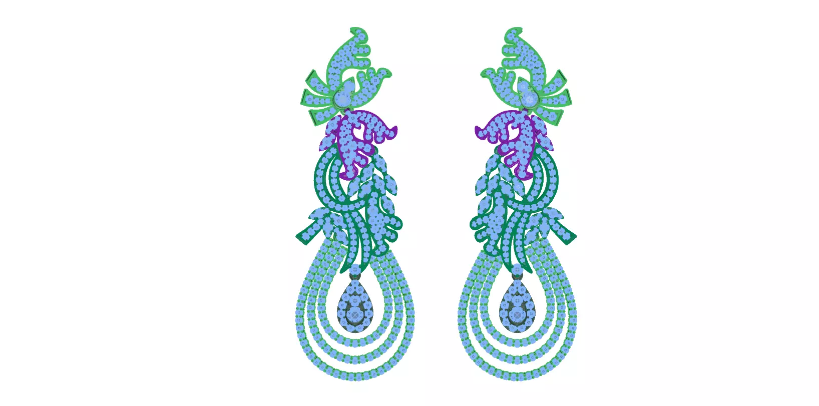 earring peacock earrings with rhinestones 3D print model_0