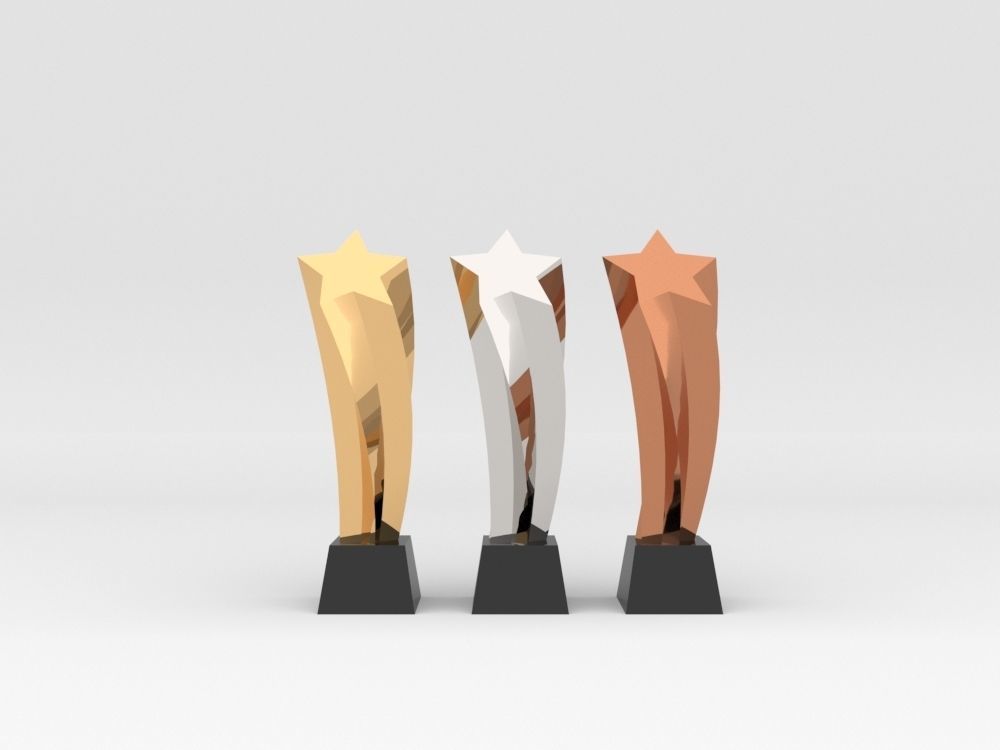 Award Prize 6 Trophies pack with 3 medal 3D model_3