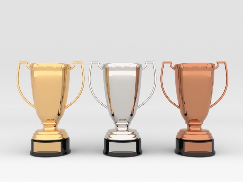 Award Prize 6 Trophies pack with 3 medal 3D model_1
