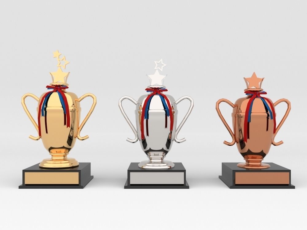 Award Prize 6 Trophies pack with 3 medal 3D model_4