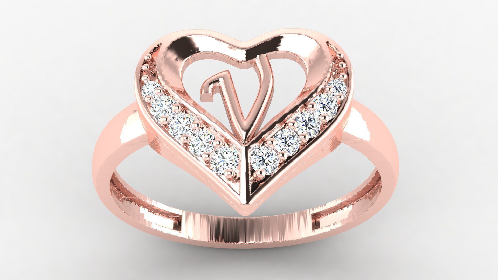 DIAMOND HEART RING 3D print model_1