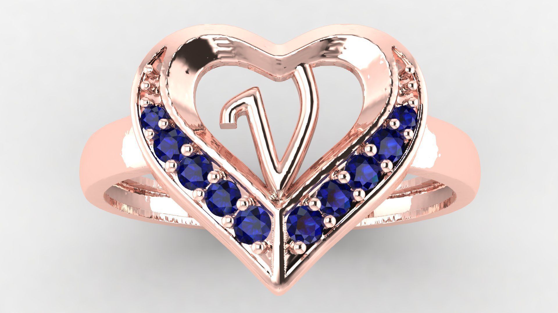 DIAMOND HEART RING 3D print model_3