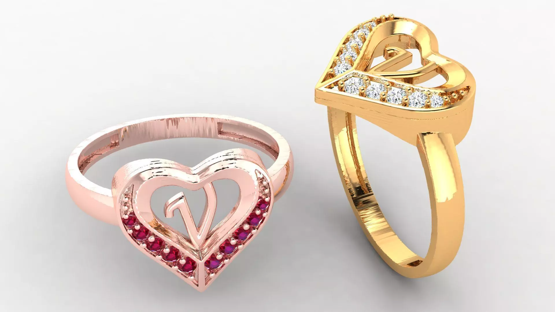 DIAMOND HEART RING 3D print model_0
