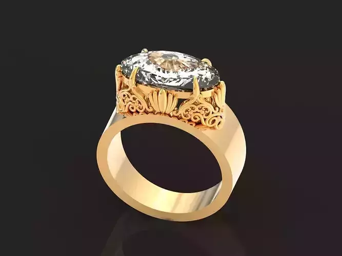 vintage pattern ring with a big oval stone 399