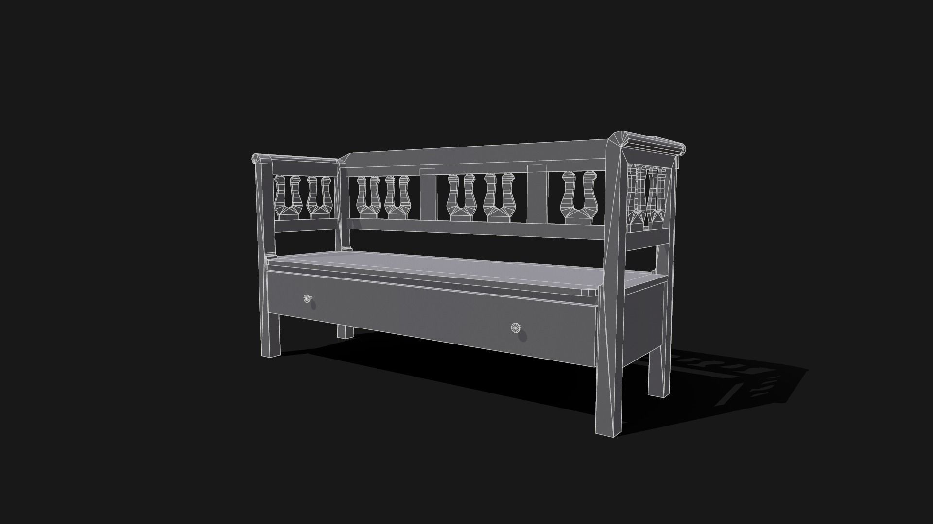 Wood Bench Low-poly 3D model_6