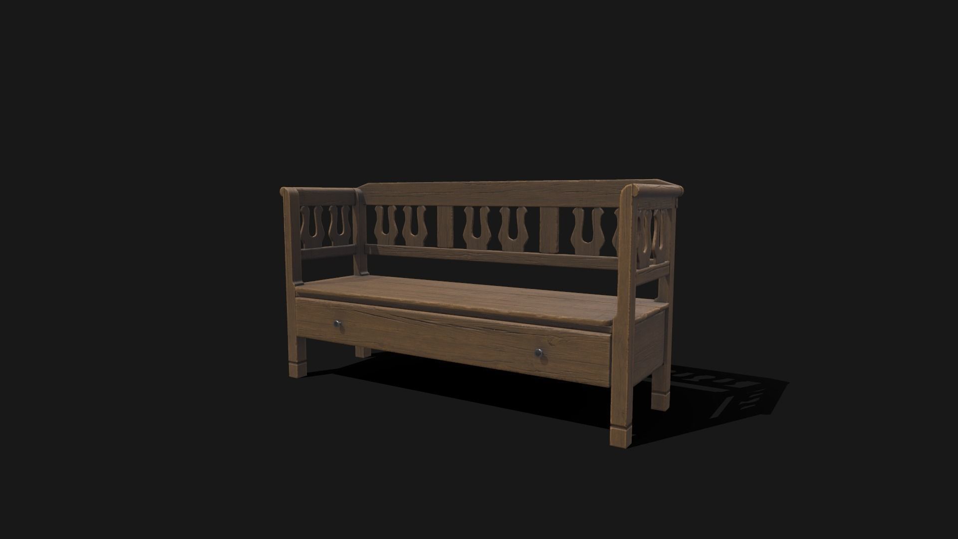 Wood Bench Low-poly 3D model_2