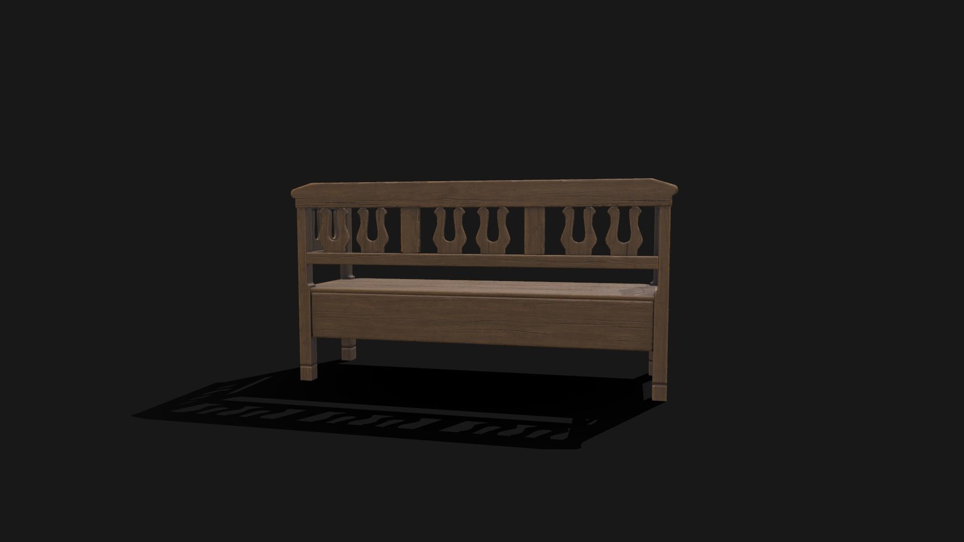 Wood Bench Low-poly 3D model_4