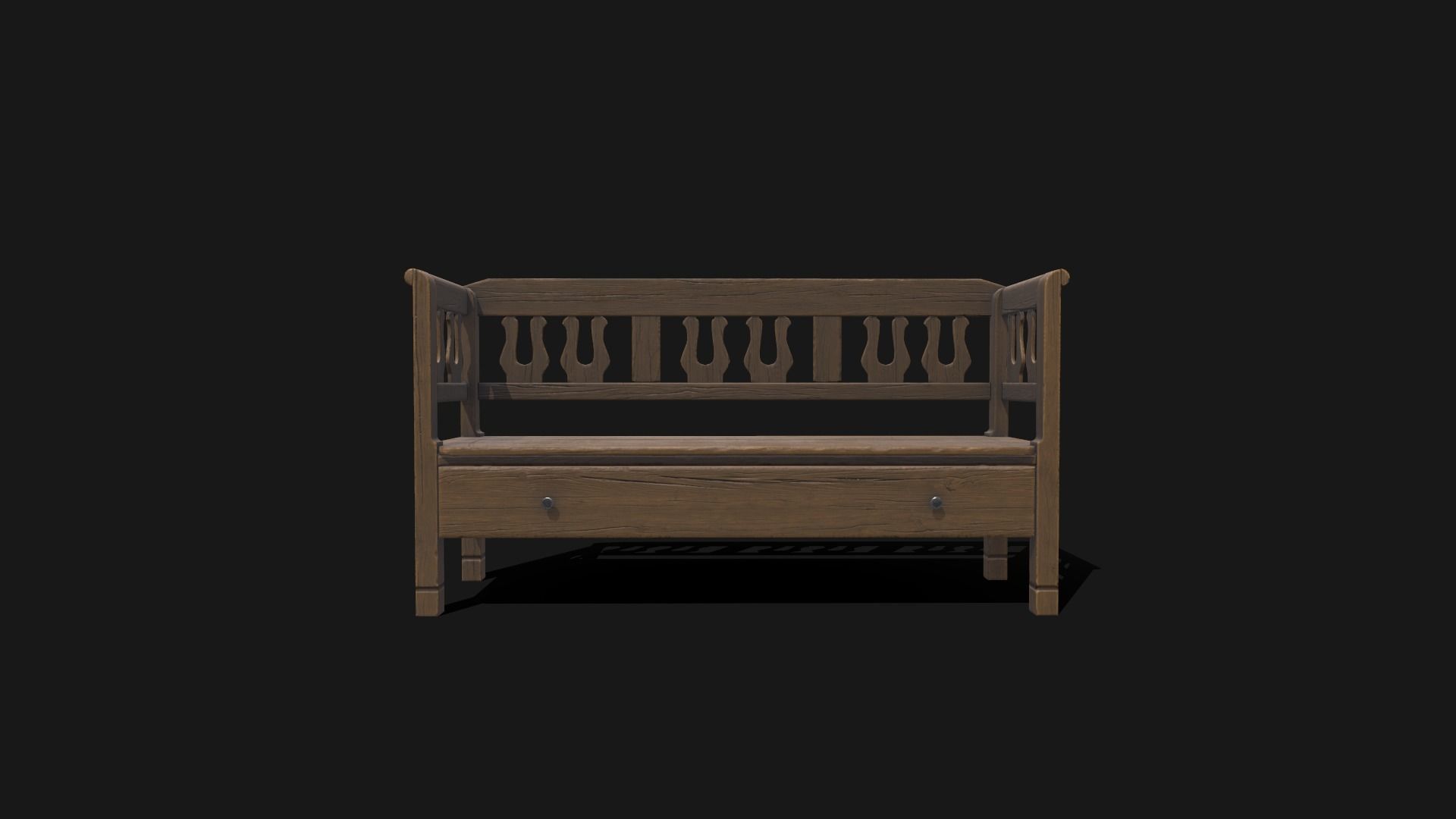 Wood Bench Low-poly 3D model_3