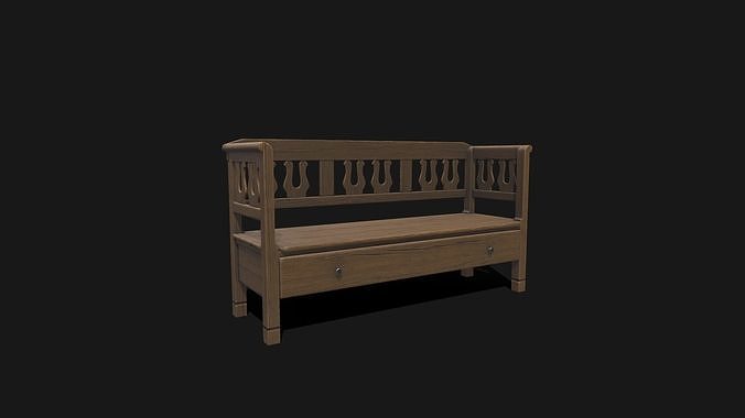 Wood Bench Low-poly 3D model