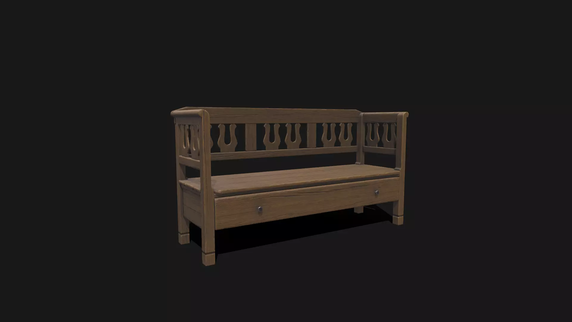Wood Bench Low-poly 3D model_0