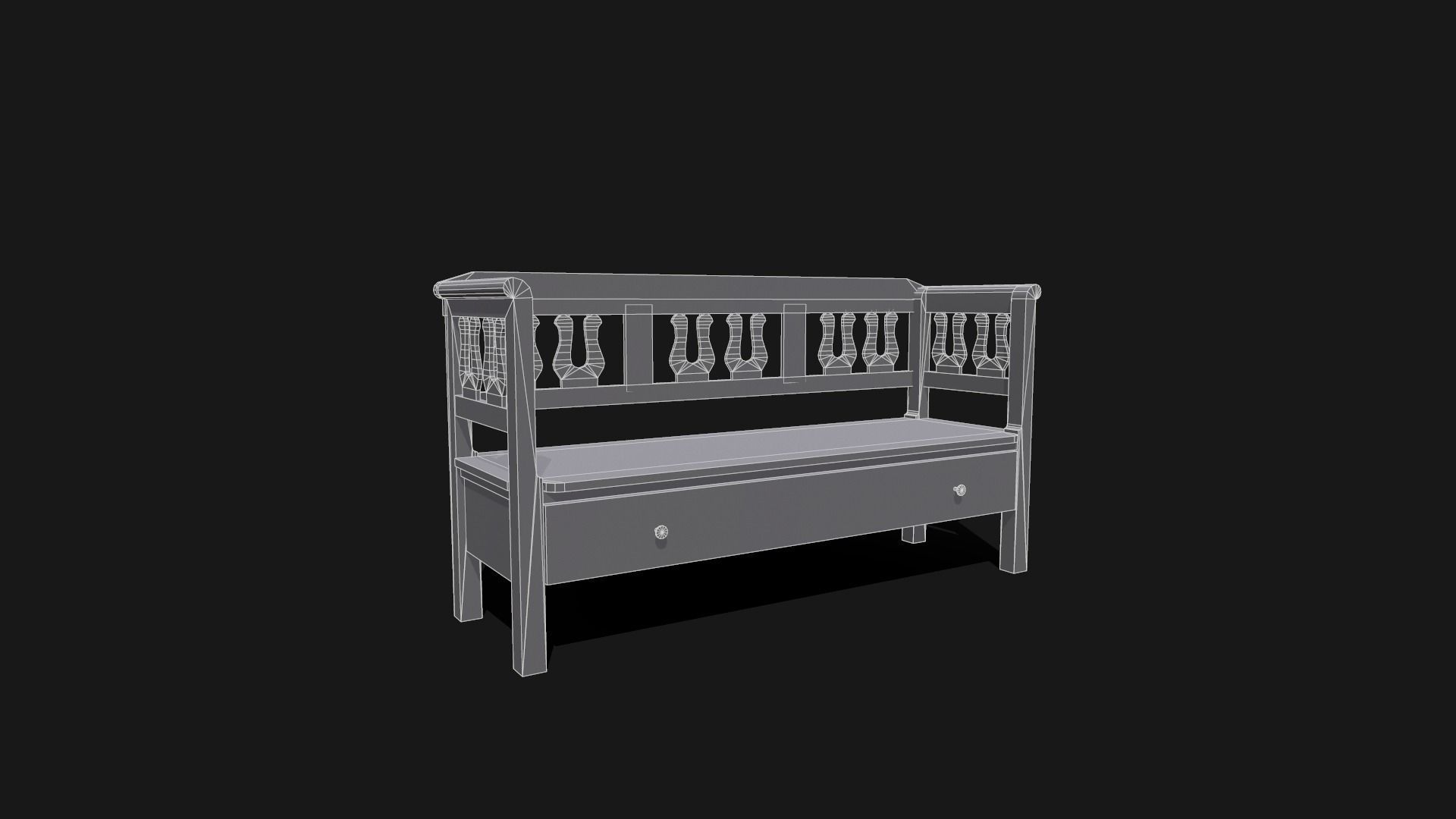 Wood Bench Low-poly 3D model_7