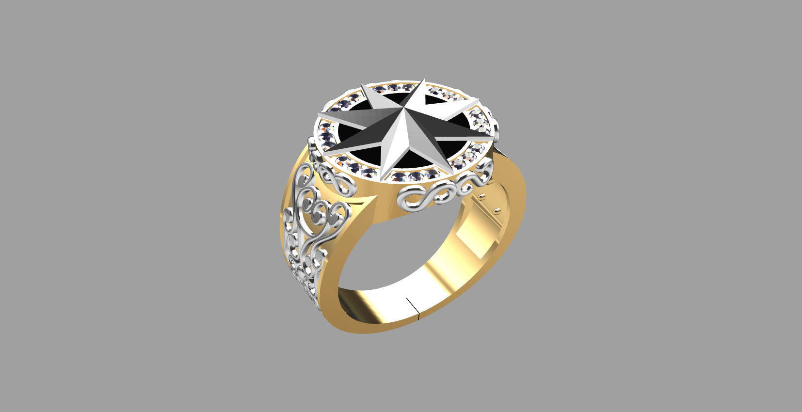 Men ring with star 3D print model_13