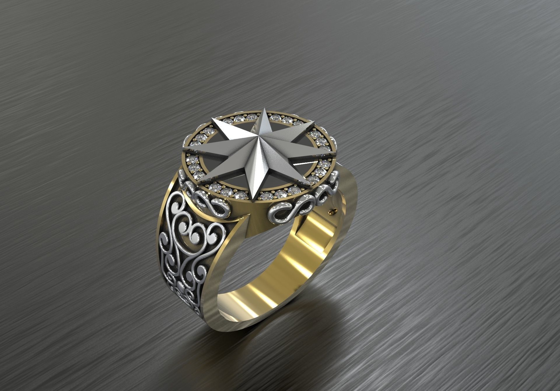 Men ring with star 3D print model_3