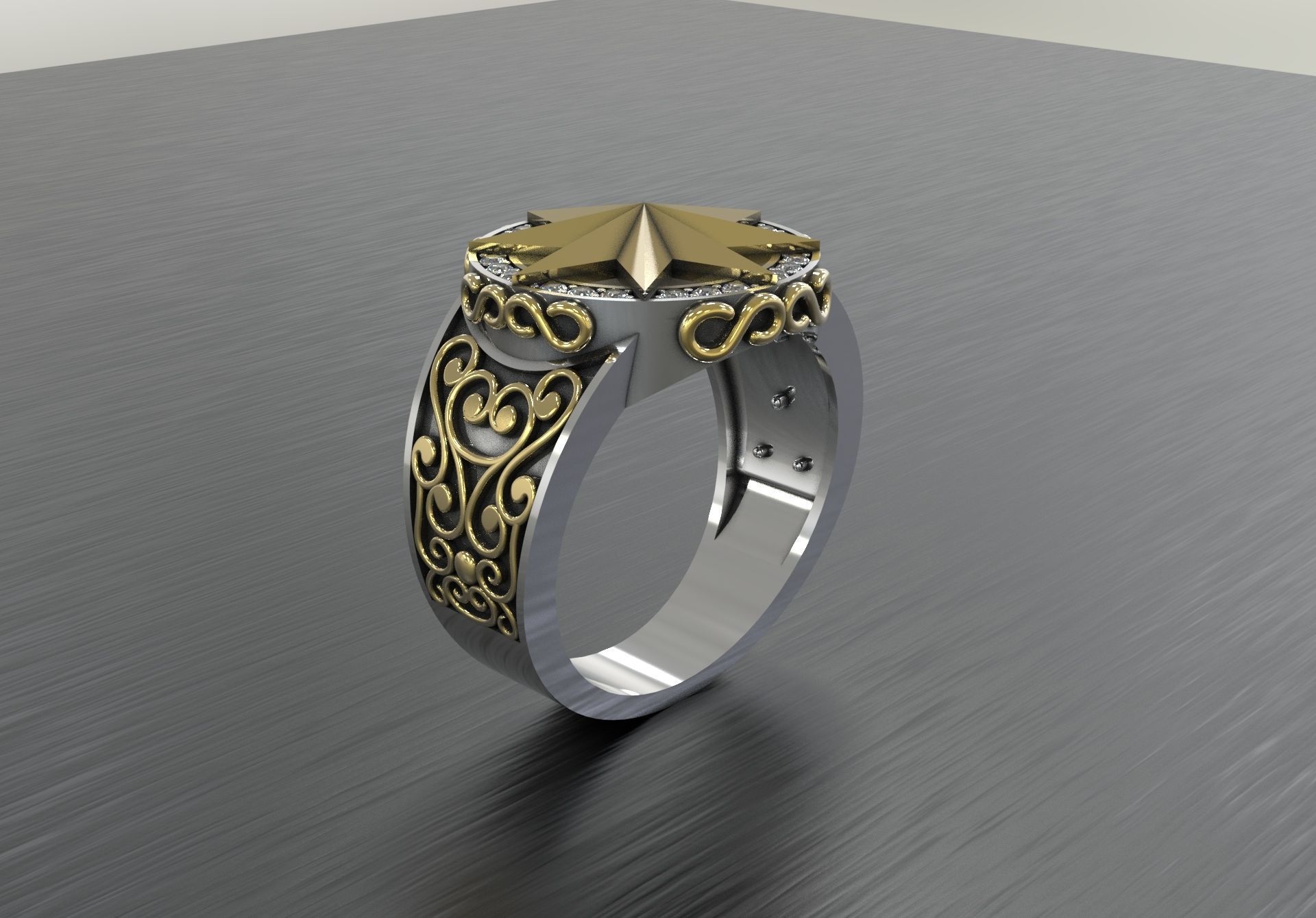 Men ring with star 3D print model_8