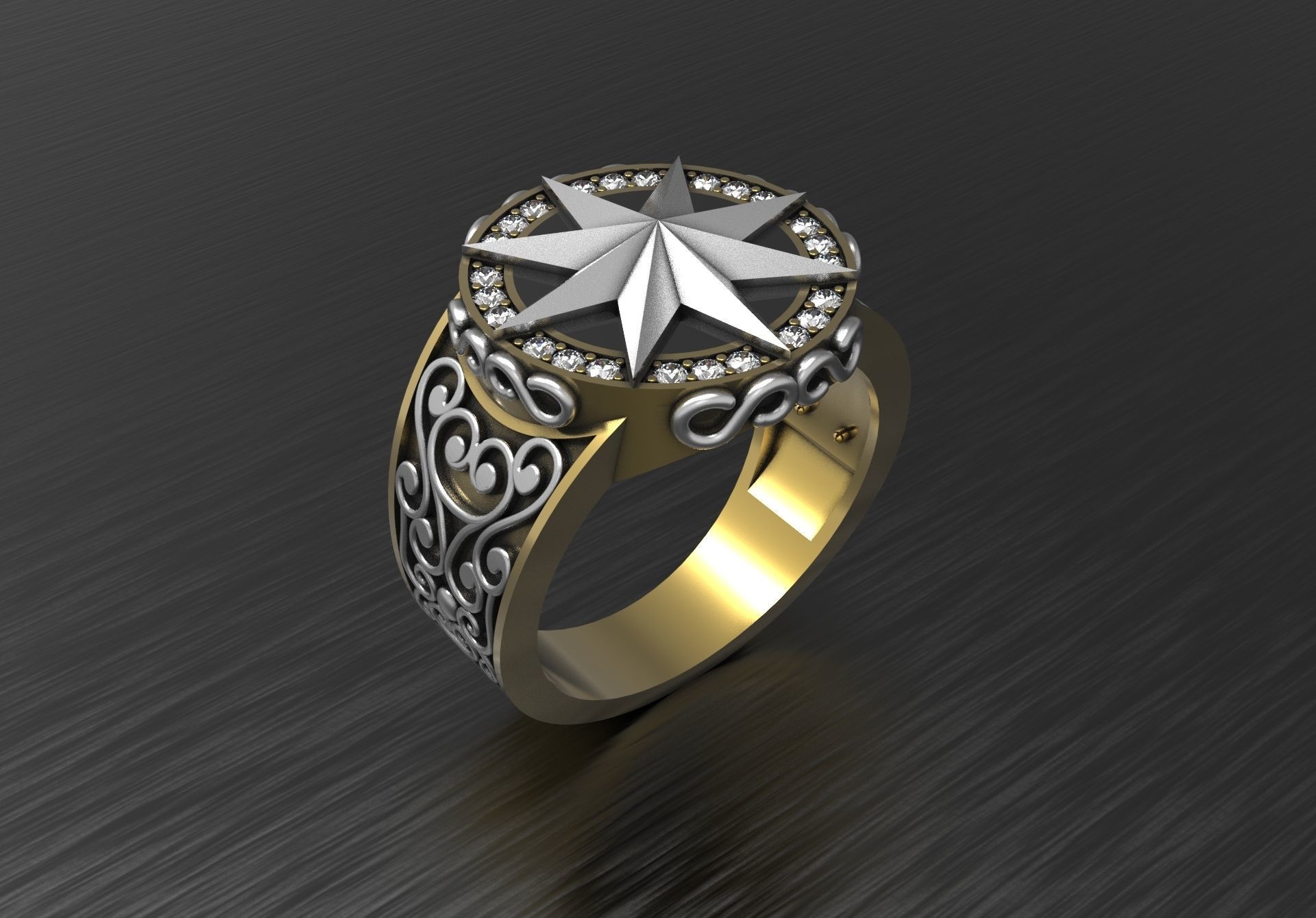Men ring with star 3D print model_1