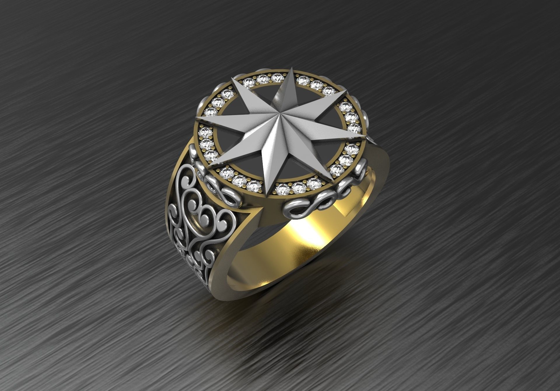 Men ring with star 3D print model_2