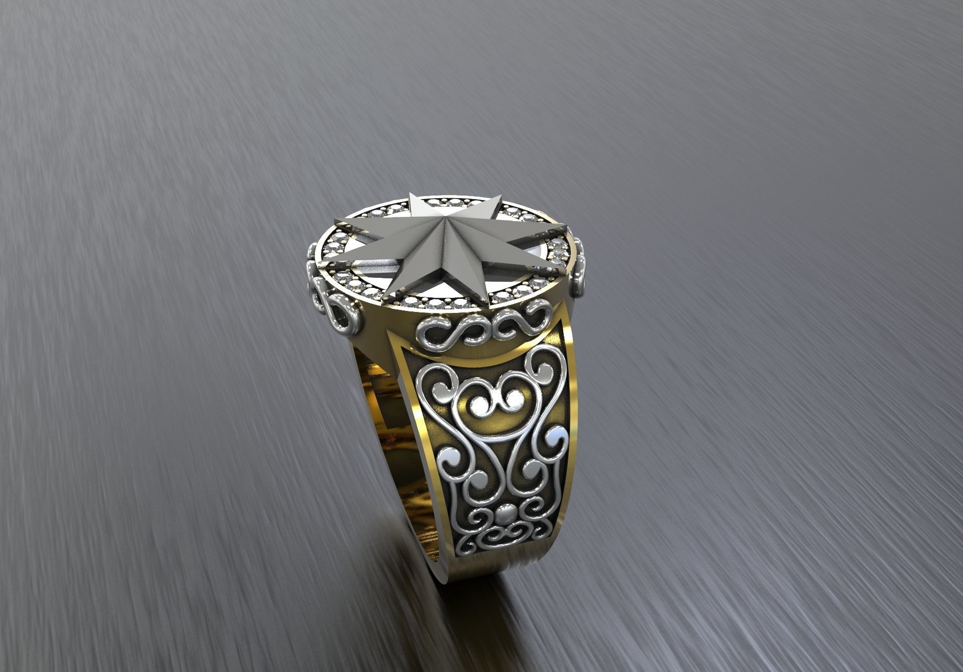 Men ring with star 3D print model_4