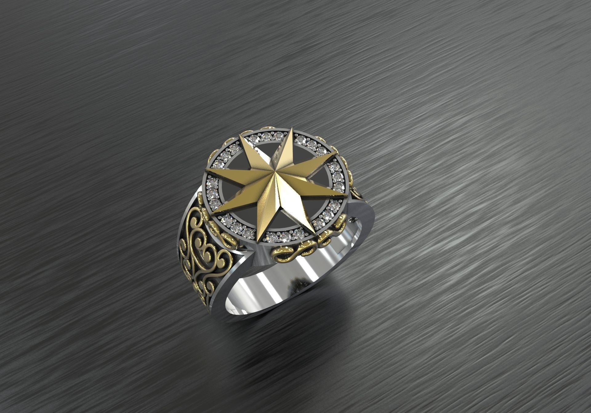Men ring with star 3D print model_7