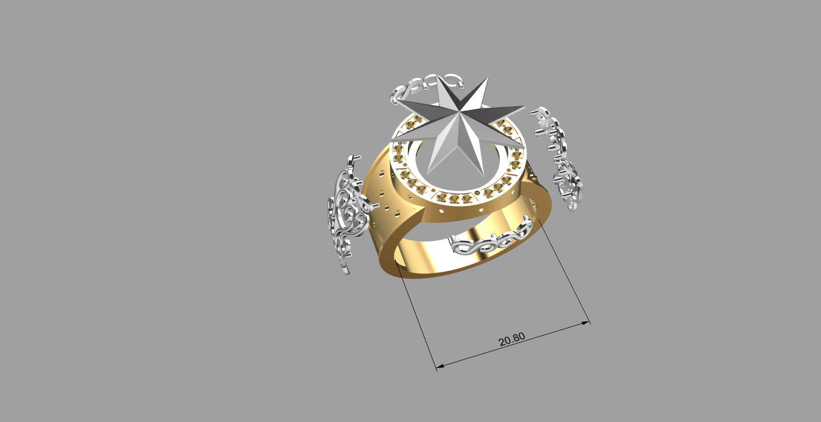 Men ring with star 3D print model_12