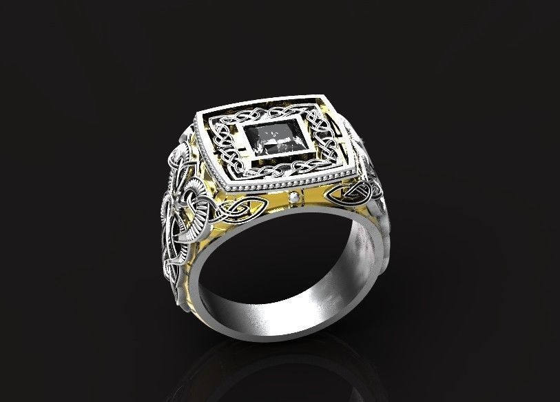 stylish man ring with patterns signet heavyweight 406 3D print model_42