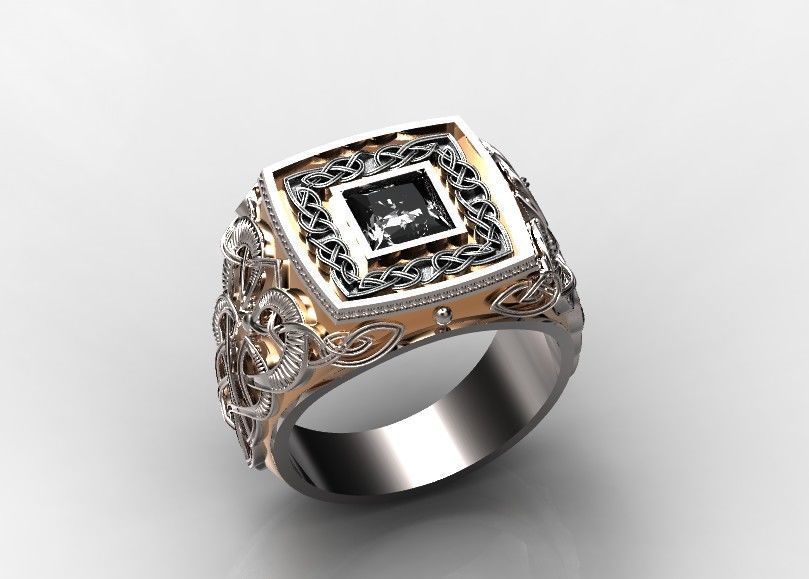 stylish man ring with patterns signet heavyweight 406 3D print model_44