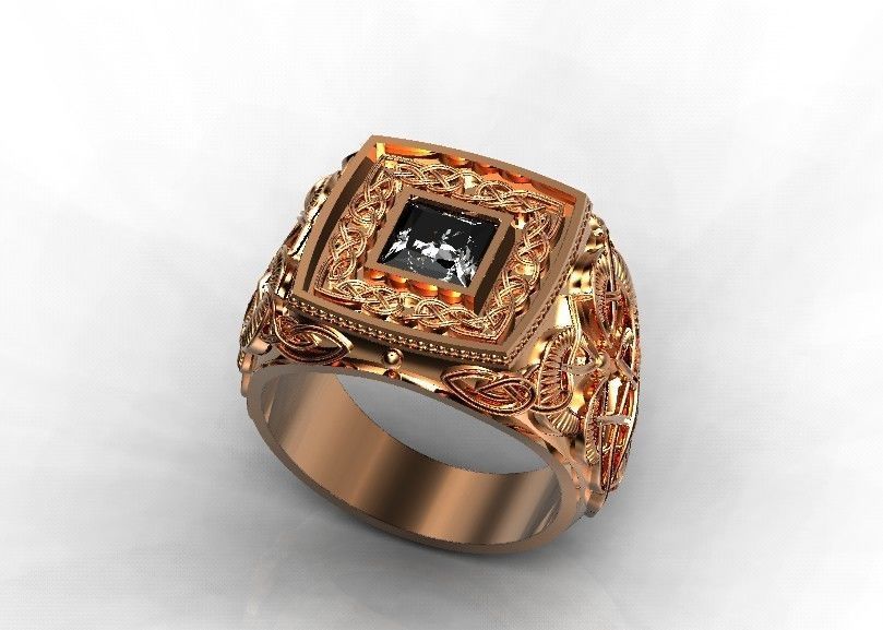 stylish man ring with patterns signet heavyweight 406 3D print model_35