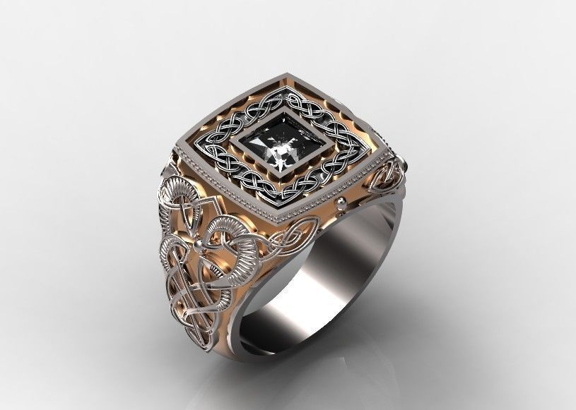 stylish man ring with patterns signet heavyweight 406 3D print model_23