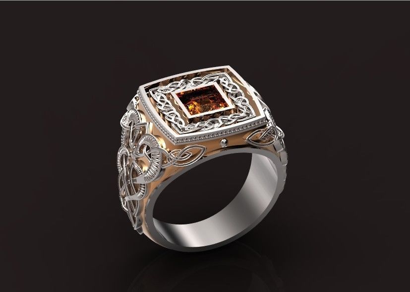 stylish man ring with patterns signet heavyweight 406 3D print model_19