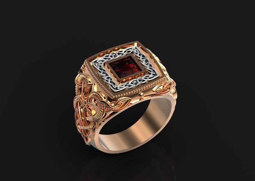 stylish man ring with patterns signet heavyweight 406 3D print model_33