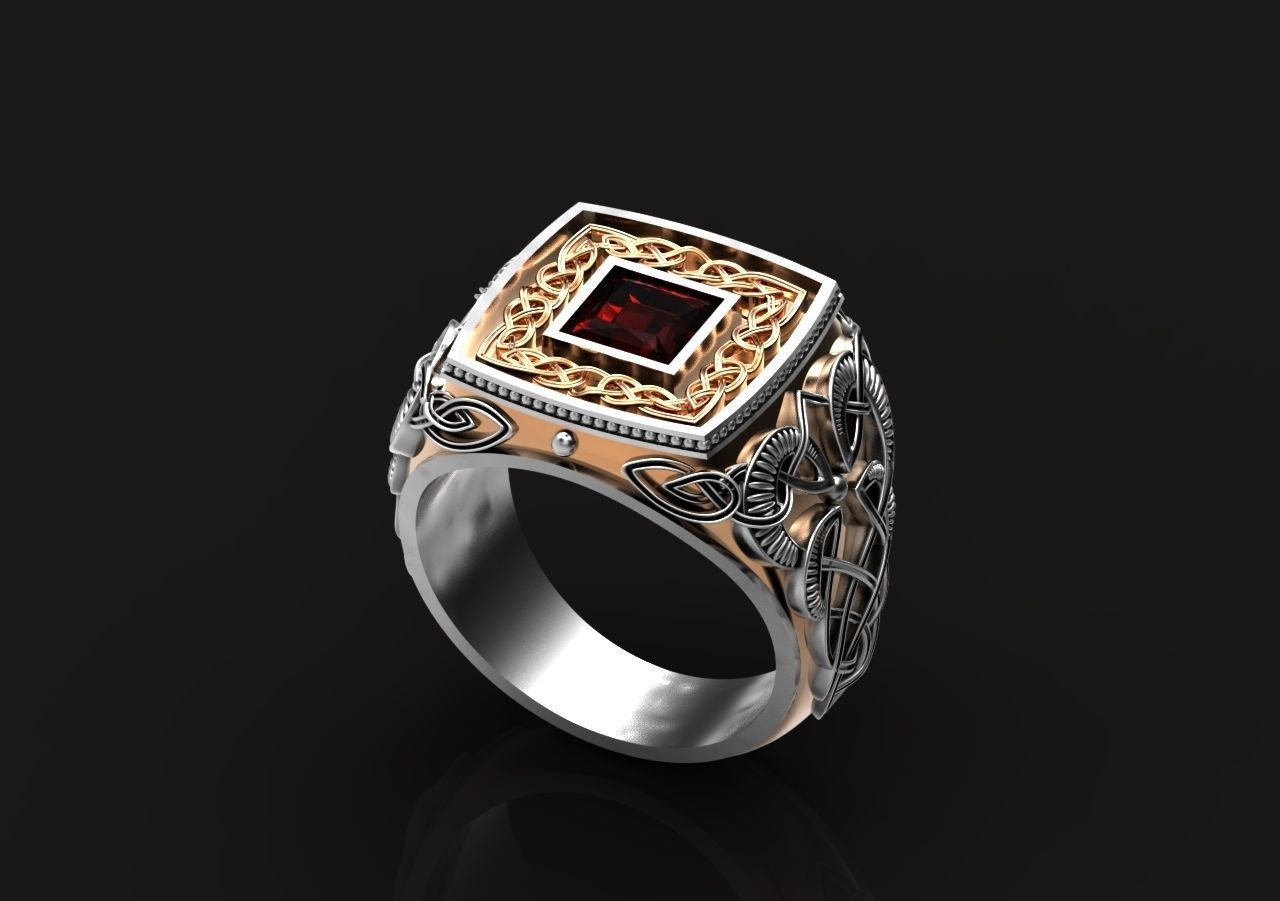 stylish man ring with patterns signet heavyweight 406 3D print model_13