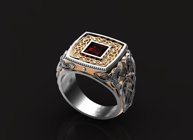 stylish man ring with patterns signet heavyweight 406 3D print model_41