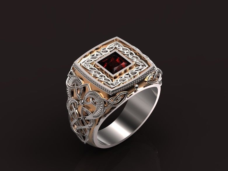 stylish man ring with patterns signet heavyweight 406 3D print model_38