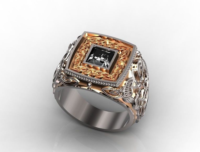 stylish man ring with patterns signet heavyweight 406 3D print model_39