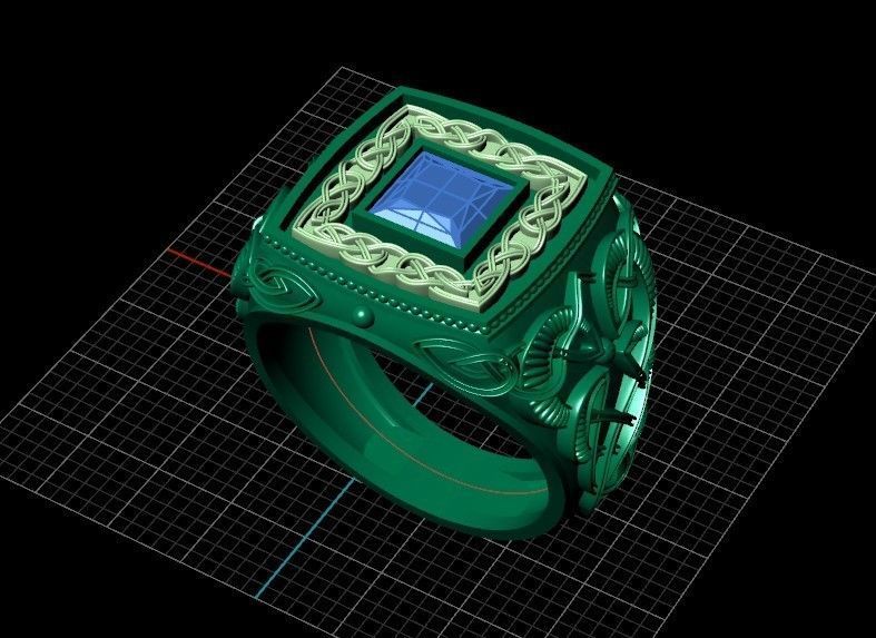 stylish man ring with patterns signet heavyweight 406 3D print model_46