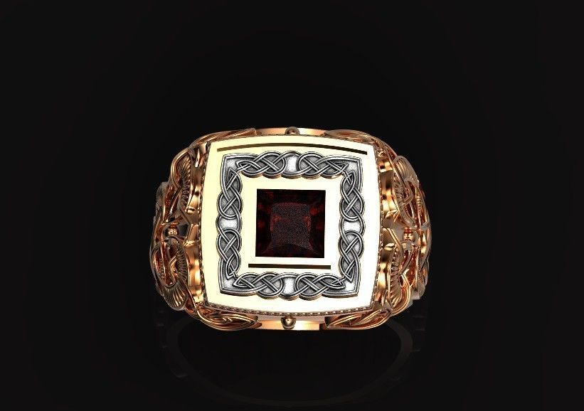 stylish man ring with patterns signet heavyweight 406 3D print model_17