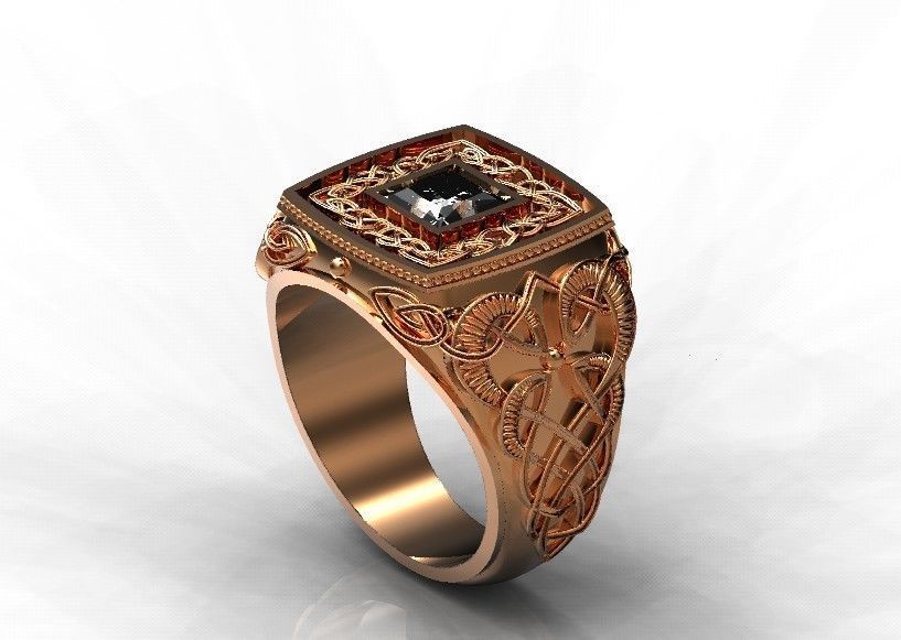 stylish man ring with patterns signet heavyweight 406 3D print model_34