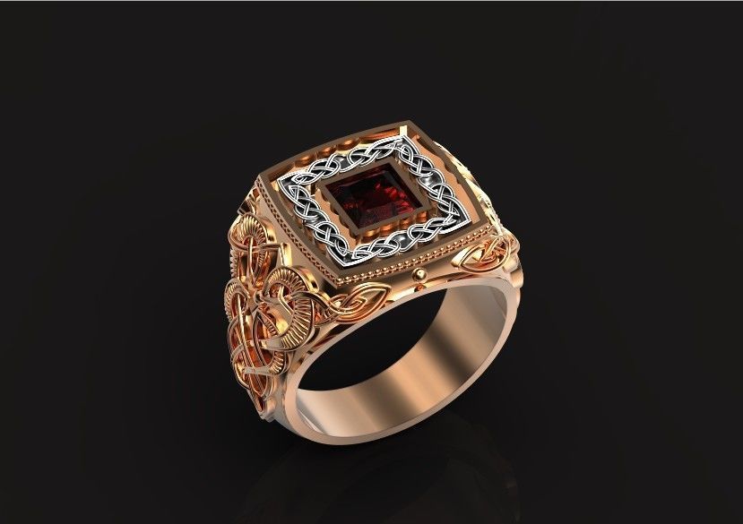 stylish man ring with patterns signet heavyweight 406 3D print model_54