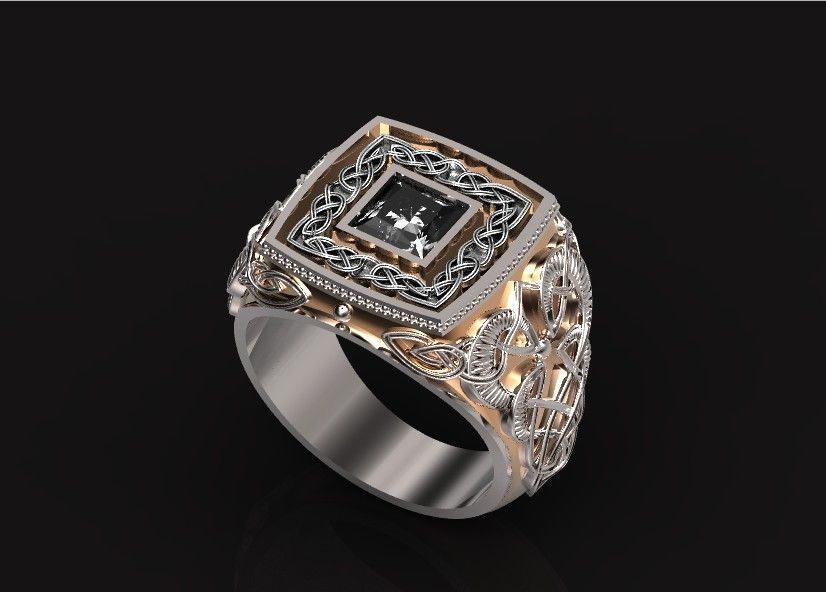 stylish man ring with patterns signet heavyweight 406 3D print model_16