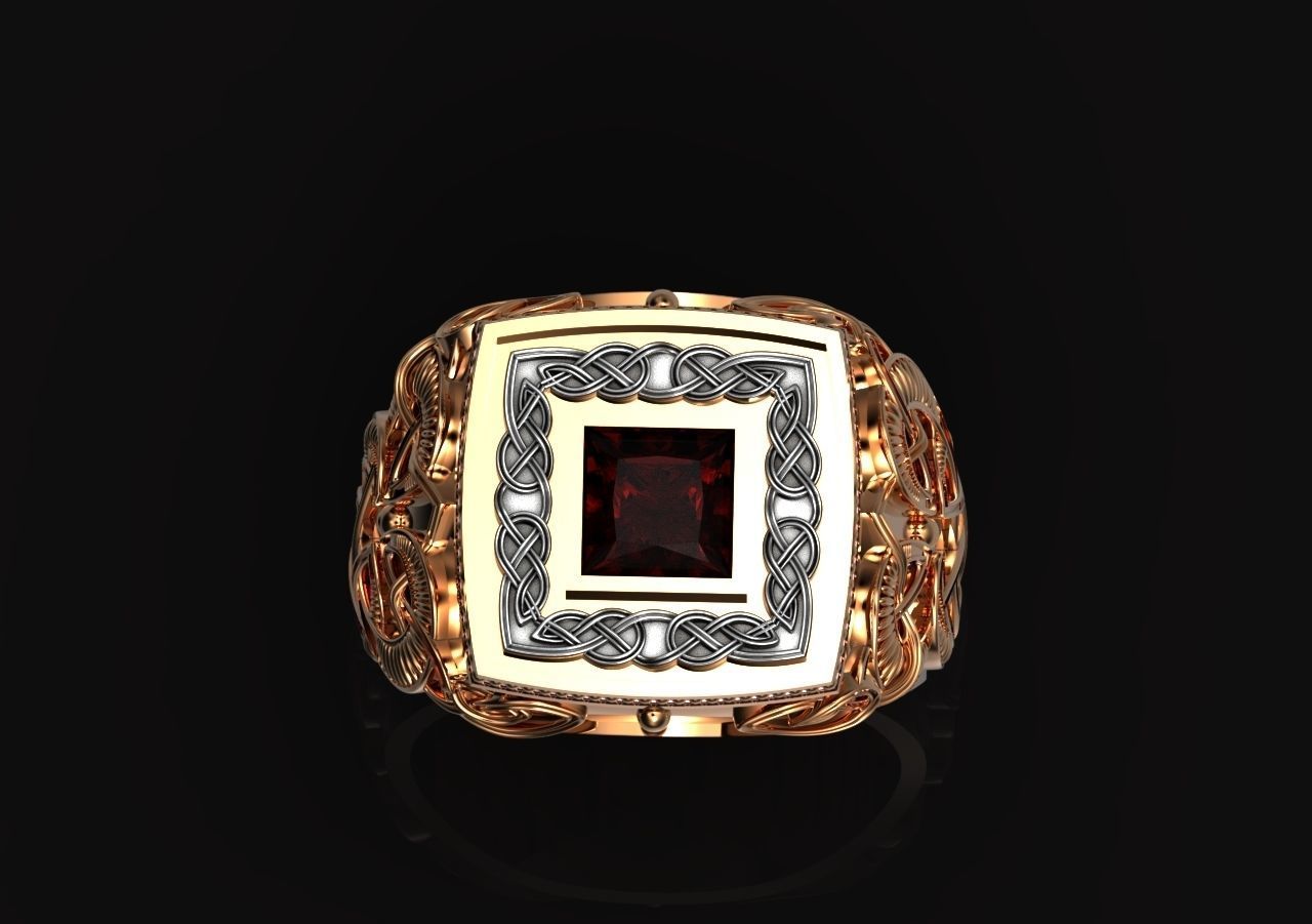 stylish man ring with patterns signet heavyweight 406 3D print model_12