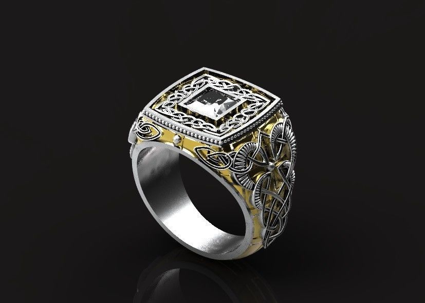 stylish man ring with patterns signet heavyweight 406 3D print model_37