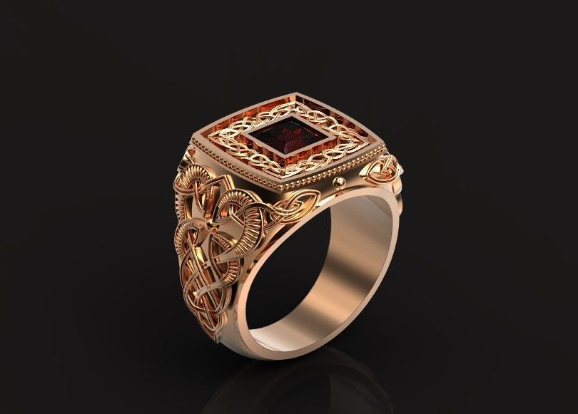 stylish man ring with patterns signet heavyweight 406 3D print model_40