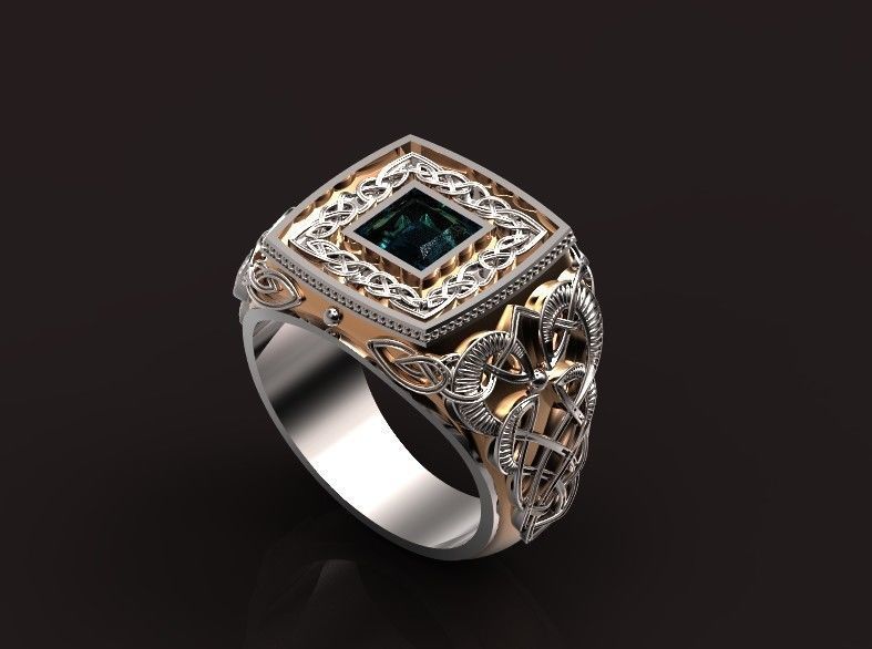 stylish man ring with patterns signet heavyweight 406 3D print model_24