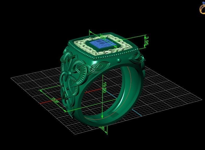 stylish man ring with patterns signet heavyweight 406 3D print model_29