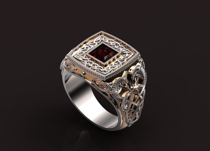 stylish man ring with patterns signet heavyweight 406 3D print model_52