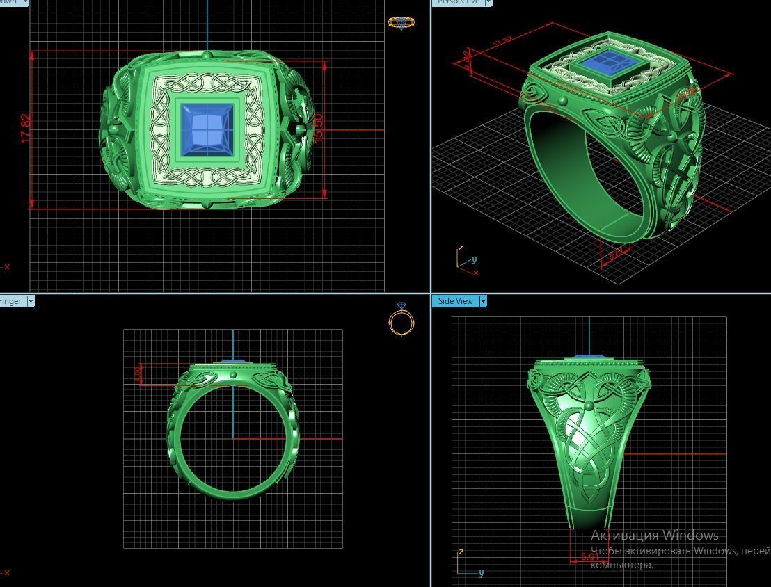 stylish man ring with patterns signet heavyweight 406 3D print model_8