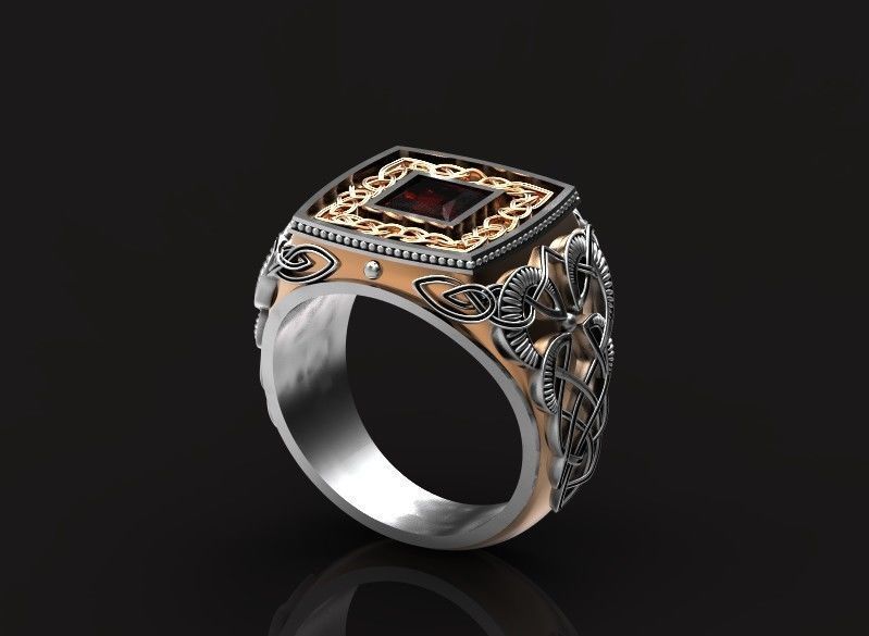 stylish man ring with patterns signet heavyweight 406 3D print model_36