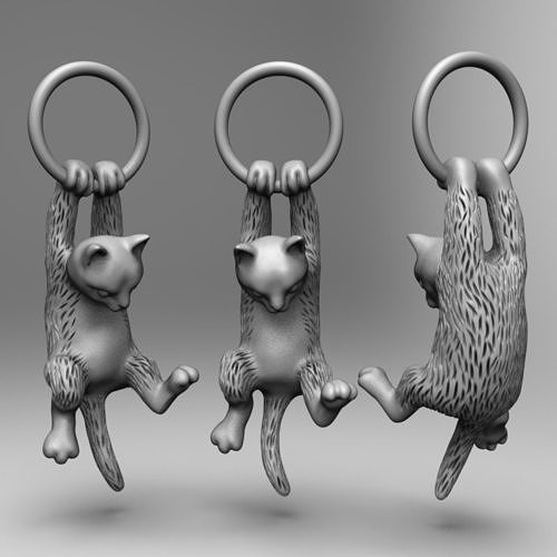 Cat01 three gold plated cat keychains 3D print model