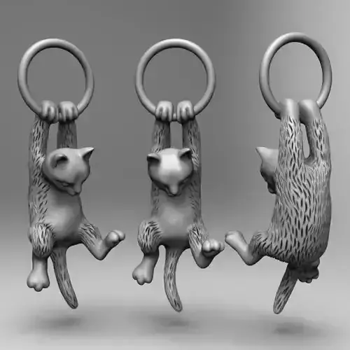 Cat01 three gold plated cat keychains 3D print model