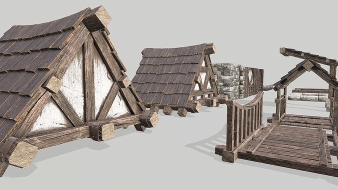 Modular Medieval House Low-poly 3D model 7